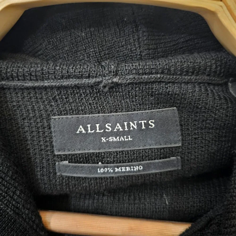 AllSaints Men's Black Ivar 100% Merino Long Sleeve Hoodie size XS - Picture 9 of 16